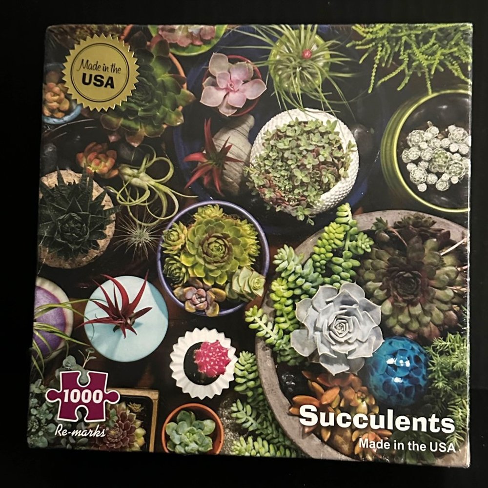 Re-marks NEW SEALED made in USA 1000 piece Succulents Puzzle w/ mini poster FLAW